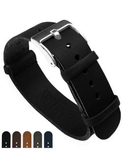 Leather NATO Style Watch Straps - Choose Color, Length & Width - 18mm, 20mm, 22mm, 24mm Bands