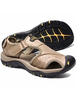 VISIONREAST Mens Leather Sandals Outdoor Hiking Sandals Waterproof Athletic Sports Sandals Fisherman Beach Shoes Closed Toe Water Sandals