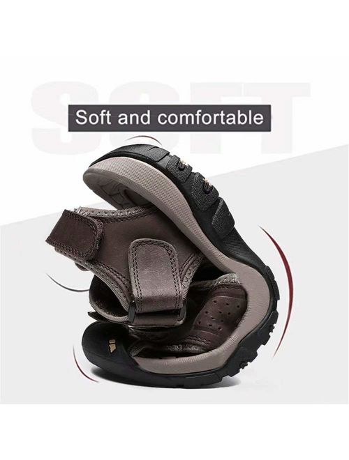 VISIONREAST Mens Leather Sandals Outdoor Hiking Sandals Waterproof Athletic Sports Sandals Fisherman Beach Shoes Closed Toe Water Sandals