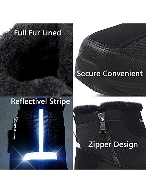 SILENTCARE Men's Warm Snow Boots, Fur Lined Waterproof Winter Shoes, Anti-Slip Lightweight Ankle Boot