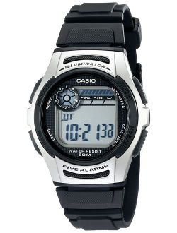 Men's W213-1AVCF Basic Black and Silver Digital Watch