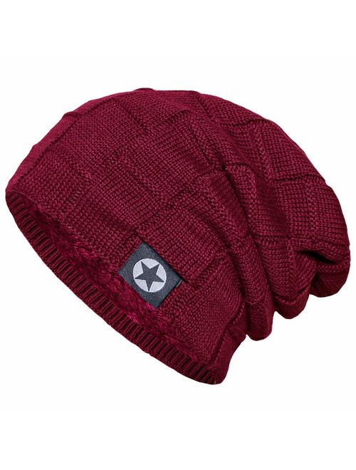 Slouchy Winter Beanie Hats for Guys Men & Women Knit Soft Thick Warm Fleece Lined Skull Caps
