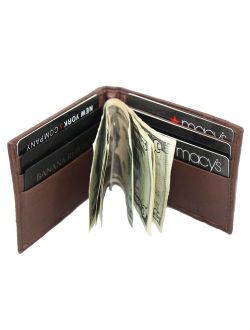 Men's Lambskin Leather Spring Money Clip Compact Bifold Front Pocket Wallet