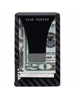 Minimalist Wallet for Men Carbon Fiber Aluminum Card Holder Money Clip RFID Blocking Slim Front Pocket Wallets by Blue Hunter