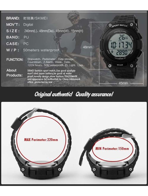 Fanmis Unisex Pedometer Watches Military Multifunctional 50M Waterproof Digital Outdoor Sports Watch