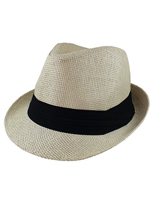 Gelante Summer Fedora Panama Straw Hats with Black Band