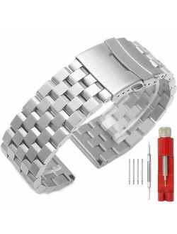 24mm 22mm 20mm 18mm Metal Watch Band Premium Solid Stainless Steel Watch Bracelet Straps for Men Women Blue/Black/Silver