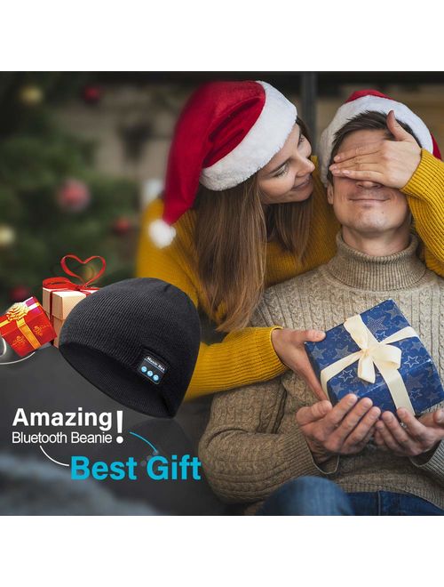 Bluetooth Beanie Hat, Upgraded Unisex Knit Bluetooth 5.0 Winter Music Hat with Built-in Stereo Speakers, Unique Christmas Tech Gag Gifts for Boyfriend/Him/Men/Teen Boys/S