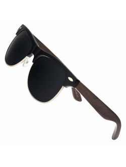 Ablibi Bamboo Wood Semi Rimless Sunglasses with Polarized Lenses in Original Boxes