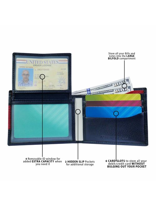Tommy Hilfiger Men's Slim Leather Bifold Wallet-Red White and Blue Flag Design