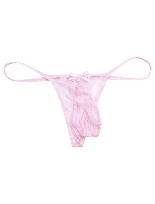 YiZYiF Mens Jacquard Lace See-Through Sissy Pouch Underwear 