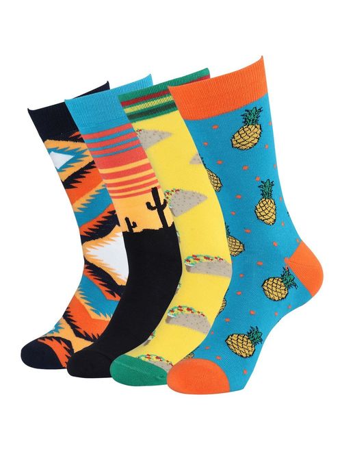 Men's Novelty Bright Casual Striped Argyle Colorful Pattern Dress Crew Socks For Daily