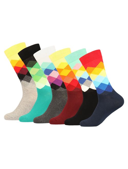 Men's Novelty Bright Casual Striped Argyle Colorful Pattern Dress Crew Socks For Daily