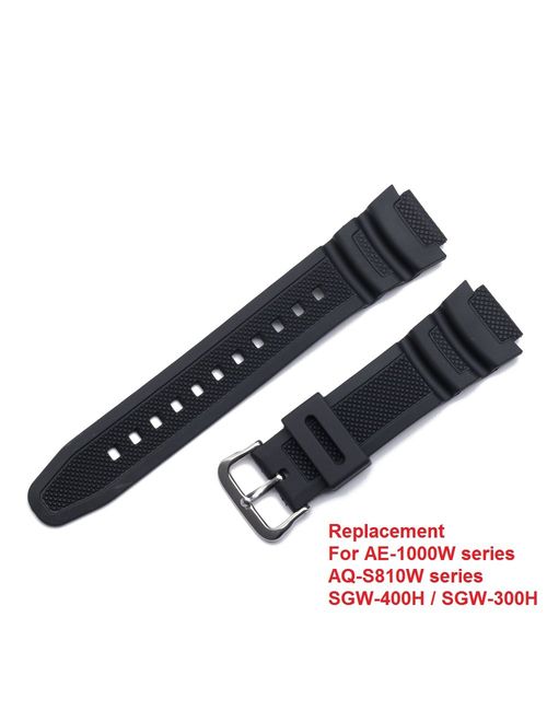 Replacement Watch Band 18mm Black Resin Strap for Casio Men's G-Shock SGW-400H/SGW-300H