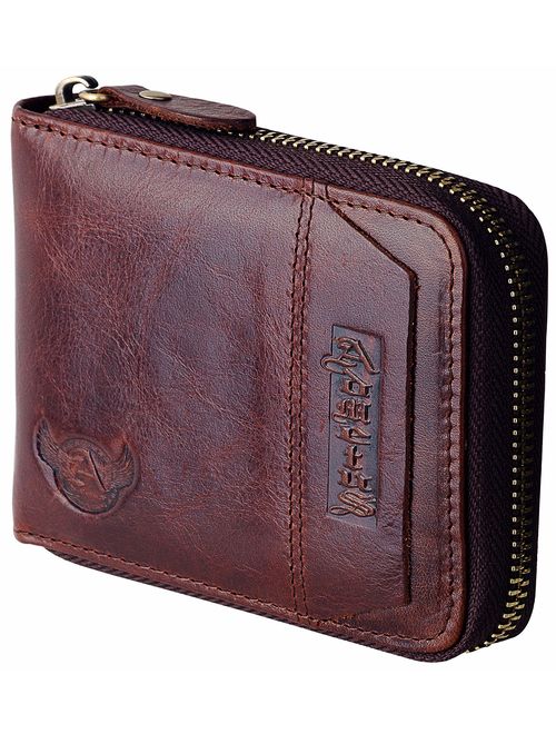 Admetus Cowhide Leather zipper credit card ID Wallet Father Man Friend gifts