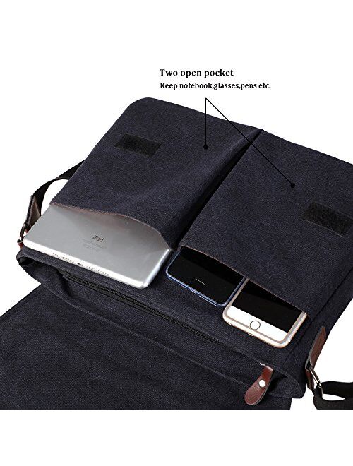 Vintage Canvas Satchel Messenger Bag for Men Women,Travel Shoulder Bag 13.5" Laptop Bags Bookbag