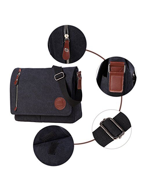 Vintage Canvas Satchel Messenger Bag for Men Women,Travel Shoulder Bag 13.5" Laptop Bags Bookbag