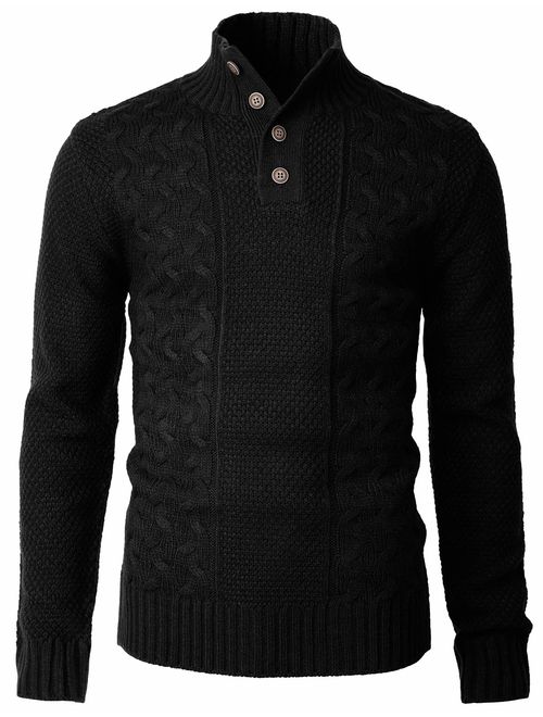 H2H Mens Casual Slim Fit Pullover Sweaters Long Sleeve Cable Knitted Sweater with Button Closure