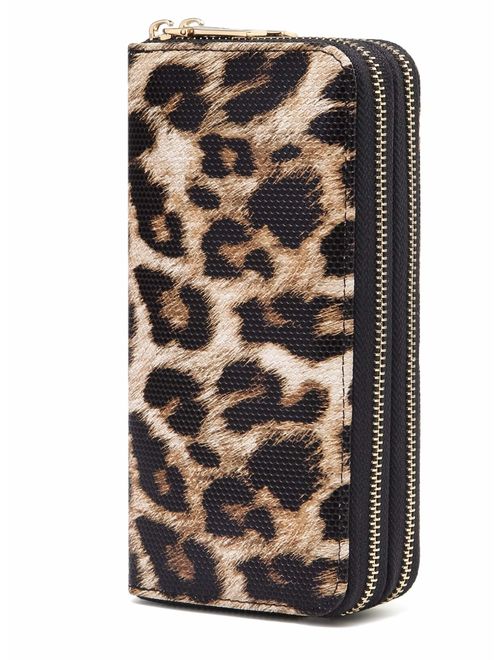 VISATER Leopard Wallets for Women Cheetah Animal Print Ladies Purse Long Zipper PU Leather Cards Slots