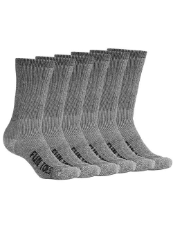 FUN TOES Men's Crew Merino Wool Socks 6 Pairs Winter Lightweight, Reinforced Size 8-12