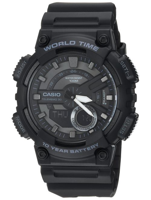 Casio Men's Sports Stainless Steel Quartz Watch with Resin Strap, Black, 27.4 (Model: AEQ110W-1BV)