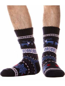 Mens Slipper Socks Fuzzy Warm Thick Heavy Fleece lined Christmas Stockings Fluffy Winter Socks With Grippers