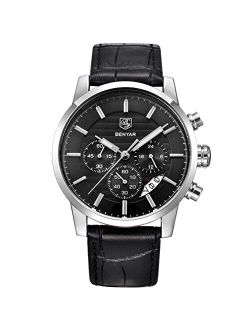 BENYAR Quartz Chronograph Waterproof Watches Business and Sport Design Leather Band Strap Wrist Watch for Men