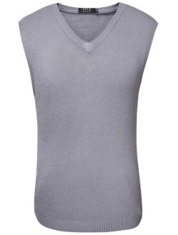 SSLR Men's Solid Pullover Knit Casual V-Neck Sweater Vest