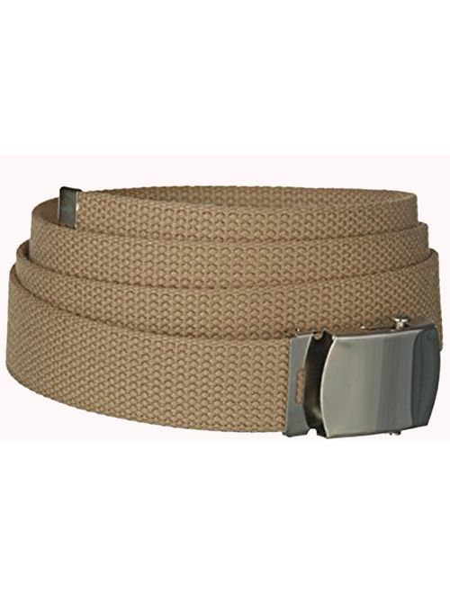 Khaki One Size Canvas Military Web Belt with Silver Slider Buckle