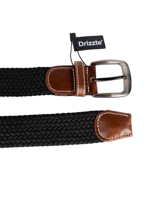 Drizzte Mens Belt Plus Size 47 to 71inch Extra Long Stretch Belts Elastic Braided Woven Jeans Waist Belt Black