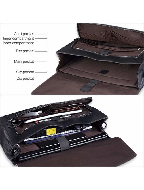 Estarer Men's Leather Briefcase for Travel Office Business 15.6inch Laptop Messenger Bag