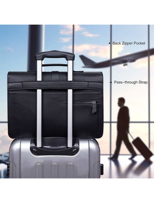 Estarer Men's Leather Briefcase for Travel Office Business 15.6inch Laptop Messenger Bag