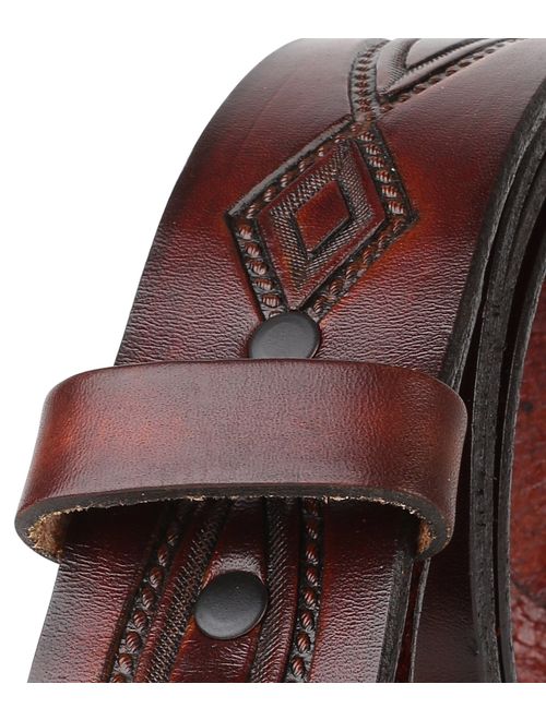 Western Vintage antique Top Grain leather Belt,Roller buckle,w/Snaps for Interchangeable Buckles,Made in USA