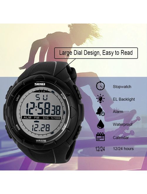 Mens Big Face Digital Sport Watches Army Wristwatch Military Running Waterproof Alarm Stopwatch Chronograph Athletic LED