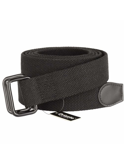 Drizzte Plus Size 39-75'' Long Double Ring Big Mens Canvas Fabric Cloth Belts Black