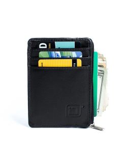 ID STRONGHOLD RFID Front Pocket Wallet Mini Minimalist Wallet Slim Wallet Genuine Leather with Zipper, Black, Small