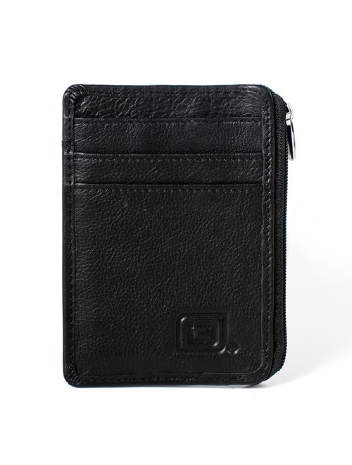 ID STRONGHOLD RFID Front Pocket Wallet Mini Minimalist Wallet Slim Wallet Genuine Leather with Zipper, Black, Small