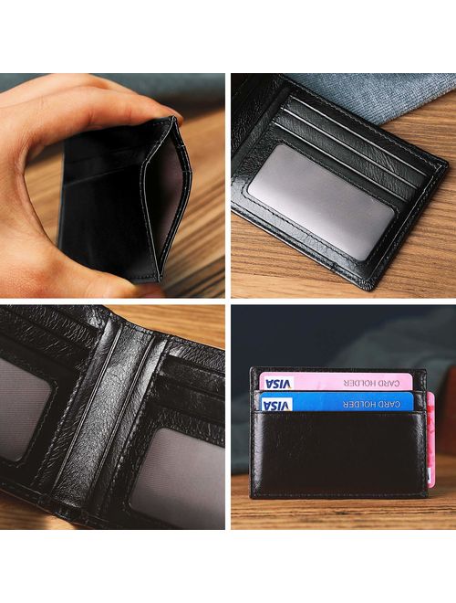 Mens Wallet Bifold RFID Genuine Leather Slim Gift Wallets for Men with Removable Card Holder