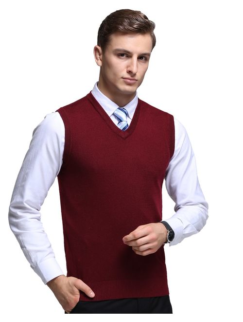 Kinlonsair Mens Casual Slim Fit Solid Lightweight V-Neck Sweater Vest
