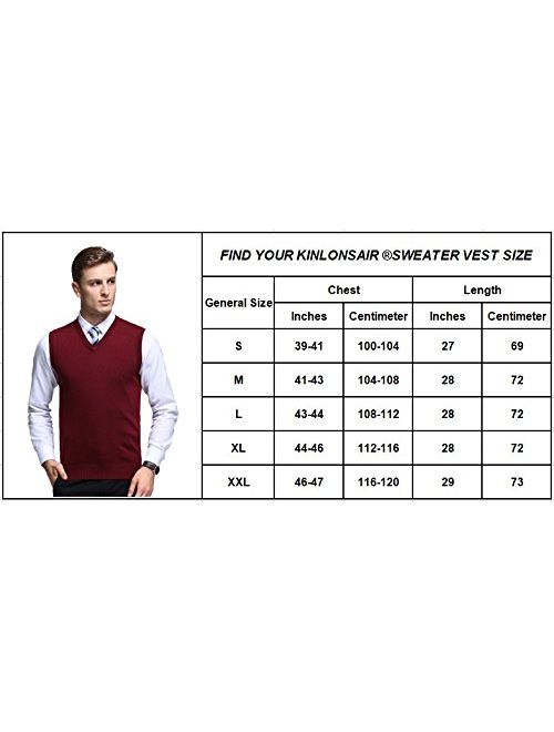 Kinlonsair Mens Casual Slim Fit Solid Lightweight V-Neck Sweater Vest