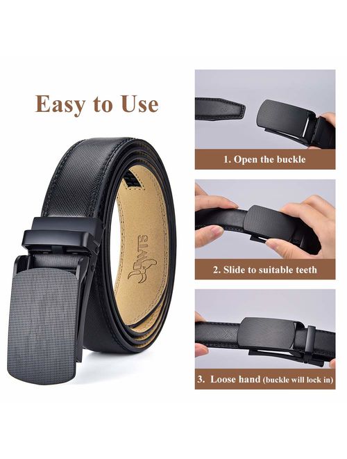 DWTS Men's Belt Ratchet Genuine Leather Dress Belt for Men with Slide Click Buckle Adjustable Trim to Fit