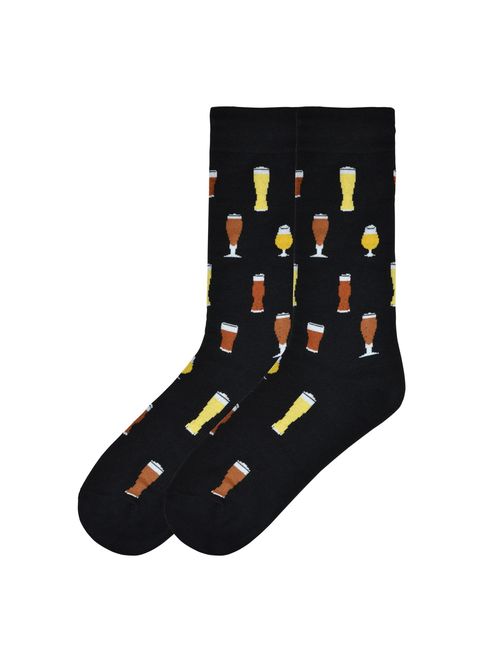 K. Bell Socks K. Bell Men's Food and Drink Casual Novelty Crew Socks, Craft Beer (Black), Shoe Size: 6-12