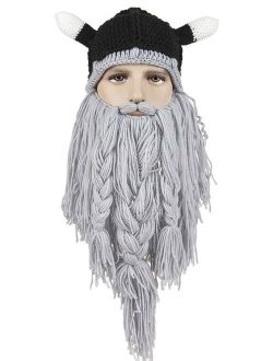 Kafeimali Men's Head Barbarian Vagabond Beanie Original Foldaway Beard Hats Halloween Viking Horns Bearded Caps