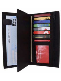 Genuine Leather Checkbook Cover Wallet Organizer with Credit Card Holder