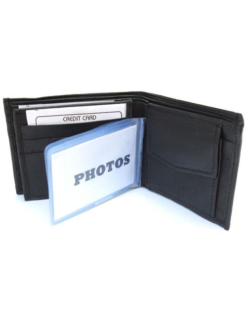 Mens Black Leather Wallet Lamb Bifold W Coin Pouch 756