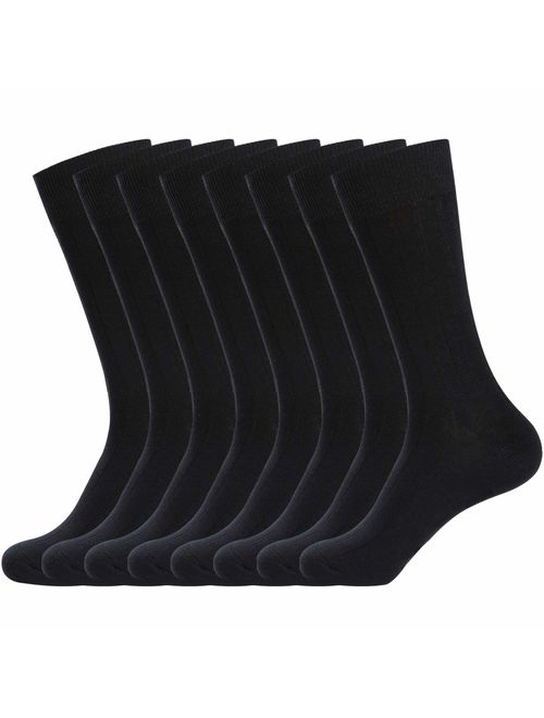 WANDER Mens Dress Socks 8 Pairs Classic Rib Cotton Solid Premium Socks 7-12/13-15