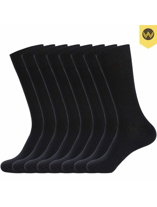 WANDER Mens Dress Socks 8 Pairs Classic Rib Cotton Solid Premium Socks 7-12/13-15