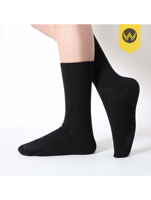 WANDER Mens Solid Dress Socks Cotton Black Men 7-12 Pack Trouser Thin Classic Socks 