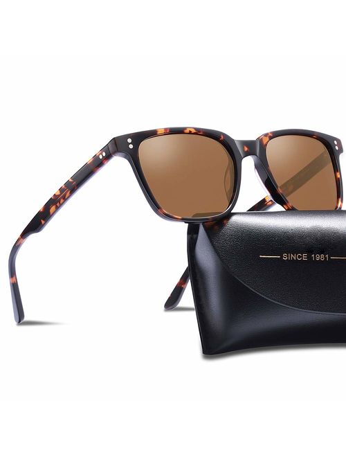 Carfia Retro Polarized Men's Sunglasses UV400 Protection Acetate Frame Sport Outdoor Glasses