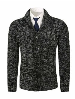 MIEDEON Mens Casual Stand Collar Cable Knitted Button Down Cardigan Sweater